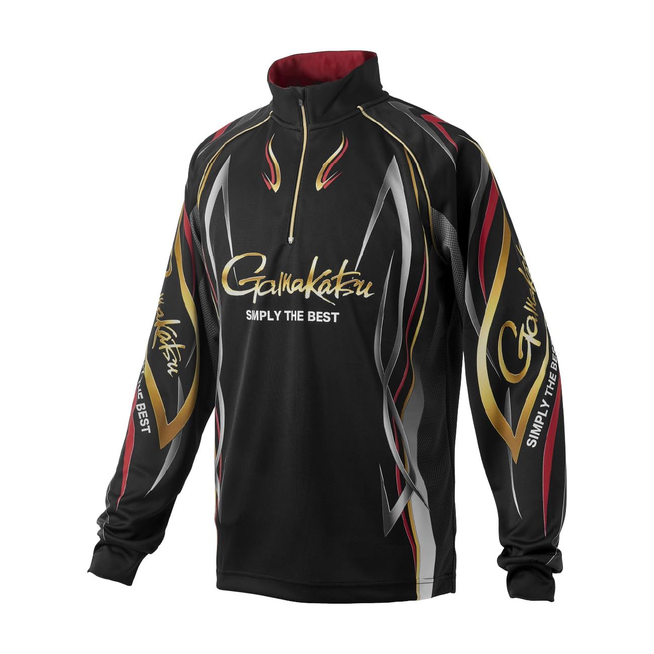 がまかつ Gamakatsu 2 WAY プリントジップシャツ 長袖 ブラック レッド 7 L GM 3734