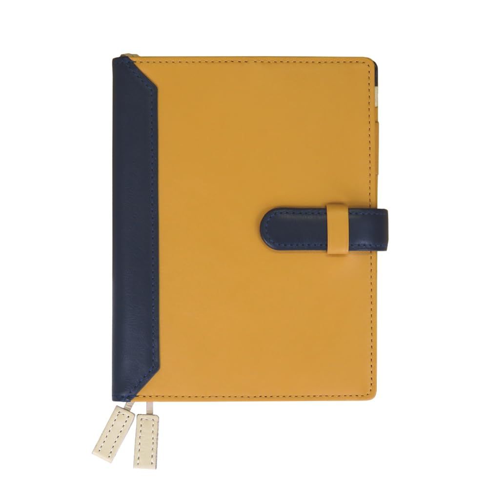 シールアル 手帳カバー A ベルトつき 本革 革 レザー バイカラー 名入れなし 09.マスタードイエロー×ネイビー