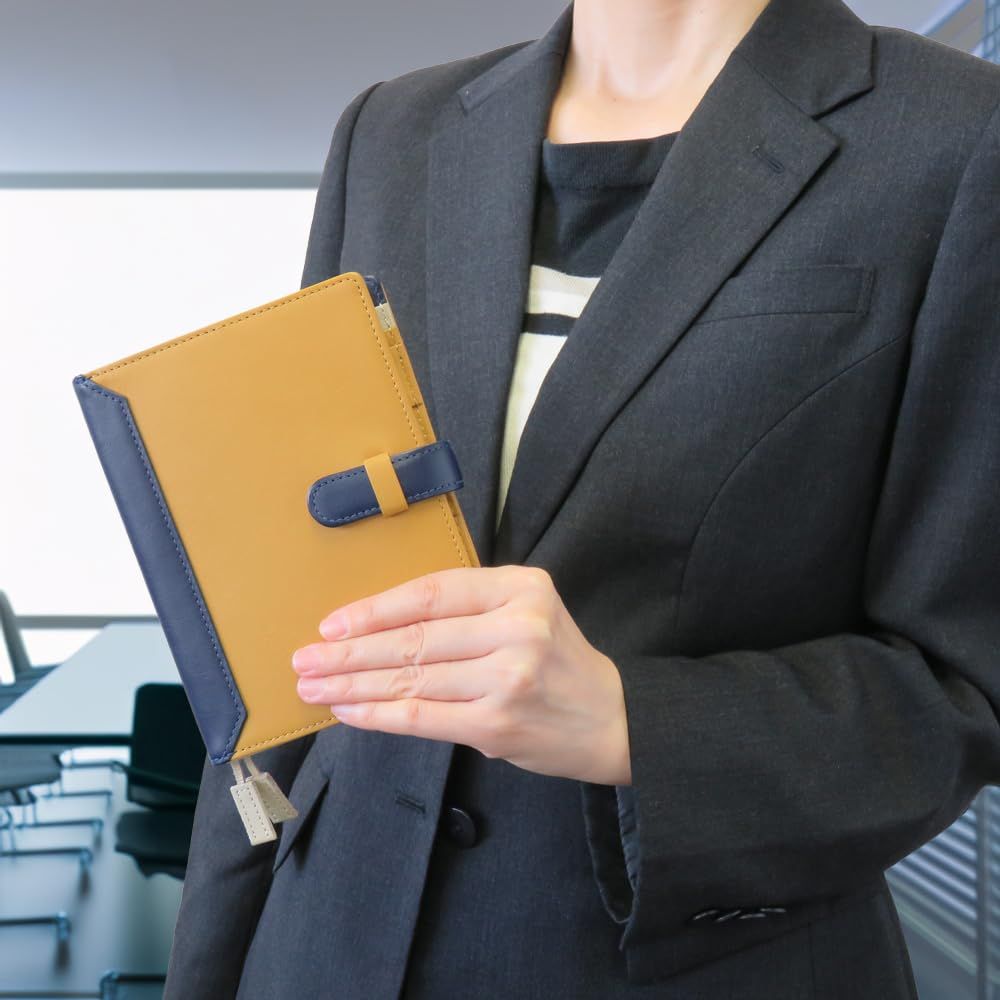 シールアル 手帳カバー A ベルトつき 本革 革 レザー バイカラー 名入れなし 09 マスタードイエロー ネイビー