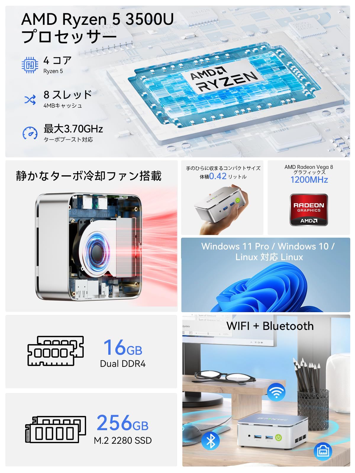 ミニ PC Ryzen 5 3500U搭載 N150/N97 より速い GMKtec G10 mini pc 