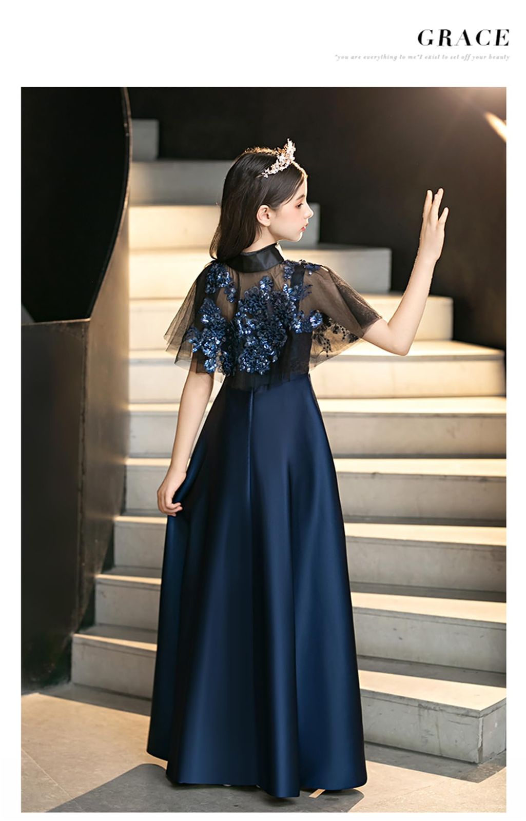 子供 ドレス キッズ ピアノ 発表会 女の子 演奏会 ドレスこのドレスには二通りの着方があります 子どもフォーマル バイオリン 豪華な上品 エレガント 中学生 結婚式 舞台 1|ネイビー 150