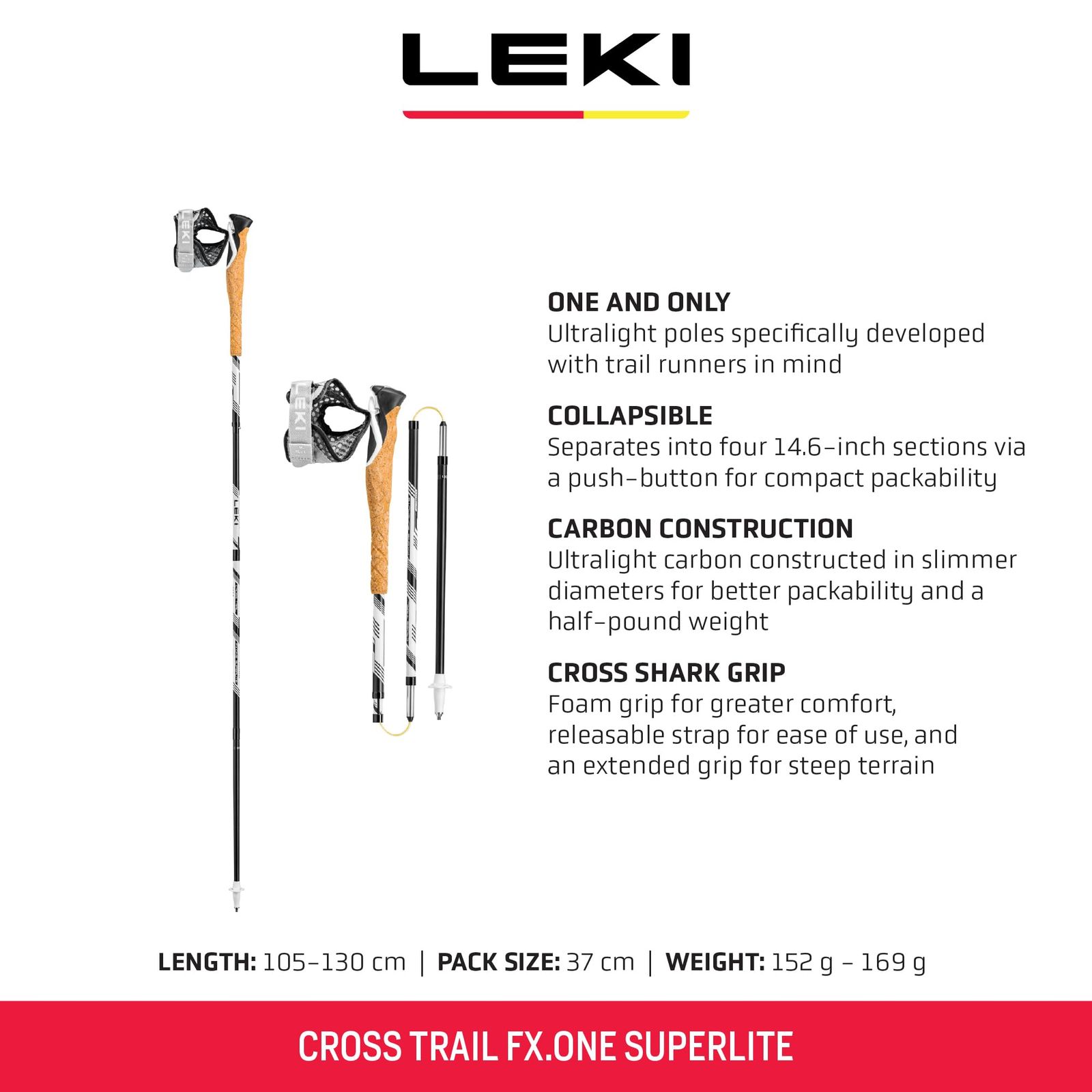 レキ LEKI アウトドア 登山 クロストレイル FX スーパーライト コンパクト 1300452 ホワイト 105 cm