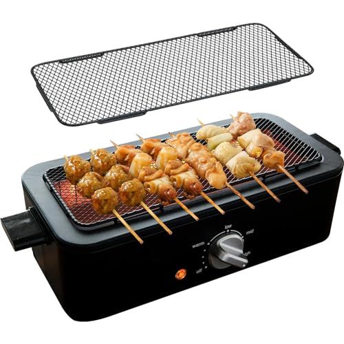 セット品 山善 焼き鳥焼き器 減煙 電気七輪 卓上 焼き鳥 焼肉 ひとり占めグリル 焼鳥コンロ 網焼き 家庭用 油ハネ削減 ESR-Q 100 B 替え網 25 X 10 e 9 a 3 de 793