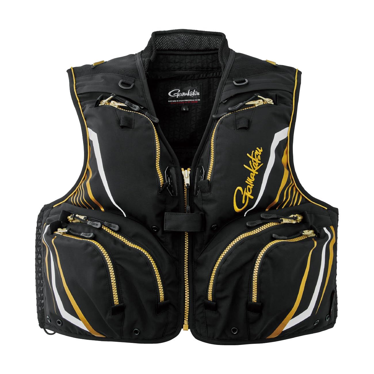 がまかつ Gamakatsu ハーフメッシュベスト GM 2331 ブラック ゴールド LL