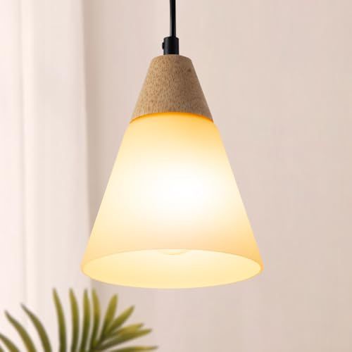 Cerdeco 木製ペンダントライト 木目調のランプ 天然木xミルクガラスの 暖かい雰囲気にうっとり 和風ナチュラル 北欧モダン風 温もりを感じる インテリア照明 間接照明 天井照明 幅14 2 cm高さ17 5 cm 引掛シーリング c 738387 d