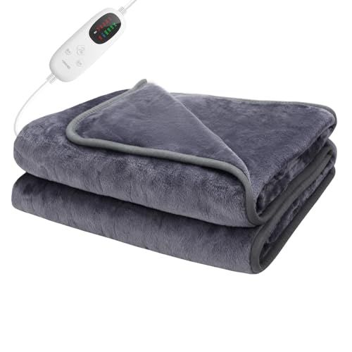 MOSMEE 電気掛け毛布 電気毛布 電気ひざ掛け 膝掛け 電気ブランケット 掛け敷き 電気シーツ 洗える ダニ退治 頭寒足熱配線 省エネ 3分速暖 タイマー付き フランネル ダークグレー 2 d 935400