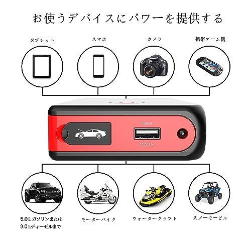 Arteck 乗用車 ジャンプスターター 12 V車用エンジンスターター 8000 mAh ポータブル充電器最大800 A LED緊急ライト搭載 スマホ急速充電器 24ヶ月 日本語取扱説明書付き グレー 66 dad 9 d 8