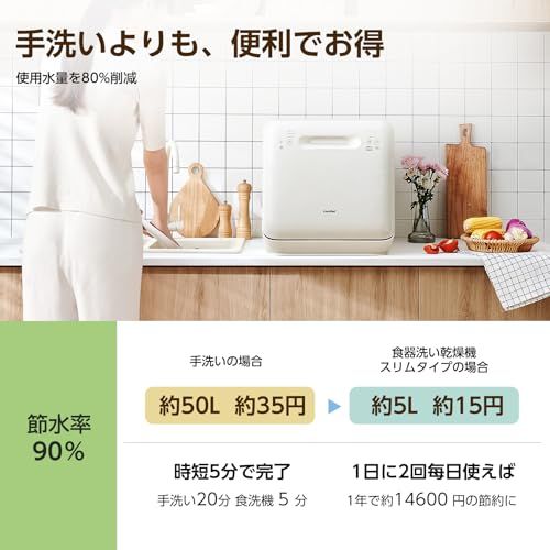 COMFEE 食洗機 1-3人用 IOT遠隔操作 食器洗い乾燥機 工事不要 大容量 360°洗浄 熱風乾燥 節水 コンパクト 75℃高温洗浄 状態通知 A -JP ホワイトp 9 2025 f 4 耐熱ミトン 鍋