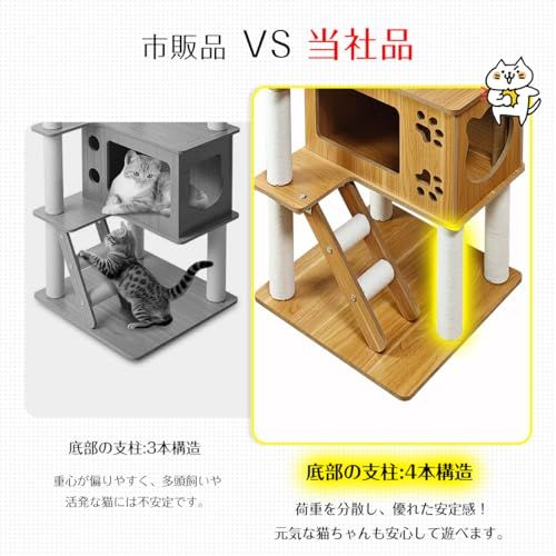 日本メーカー RAKU キャットタワー 木製 宇宙船付き 高さ約160 cm 子猫 短足猫向け 多頭飼い 猫ハウス 爪とぎ支柱ポール 丸角デザイン 猫タワー 据え置き ホワイトコットン支柱 シンプル お手入れ簡単 キャットタワ-M 麻? c 785 e 32