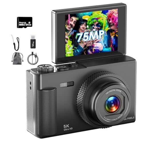 迅速に発送 デジカメ 5 K動画撮影 7500万画素 180°フリップスクリーン デジタルカメラ 64 GB Micro SDカード付き AFオートフォーカス コンパクトカメラ 2 83インチのIPS大画面 18倍ズーム フラッシュ 手振れ補正 c 0253 a 9