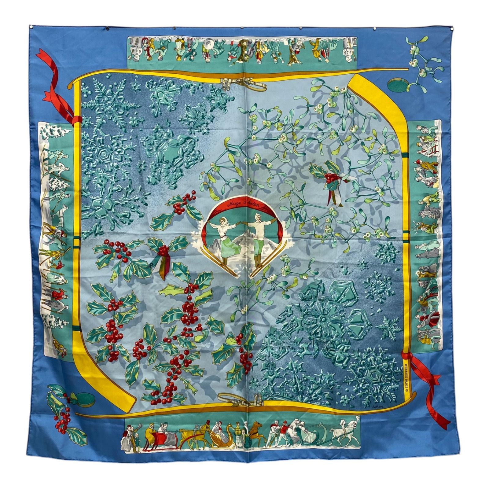 エルメス カレ90 Neige d'Antan シルクスカーフ 去年の雪 ブルー