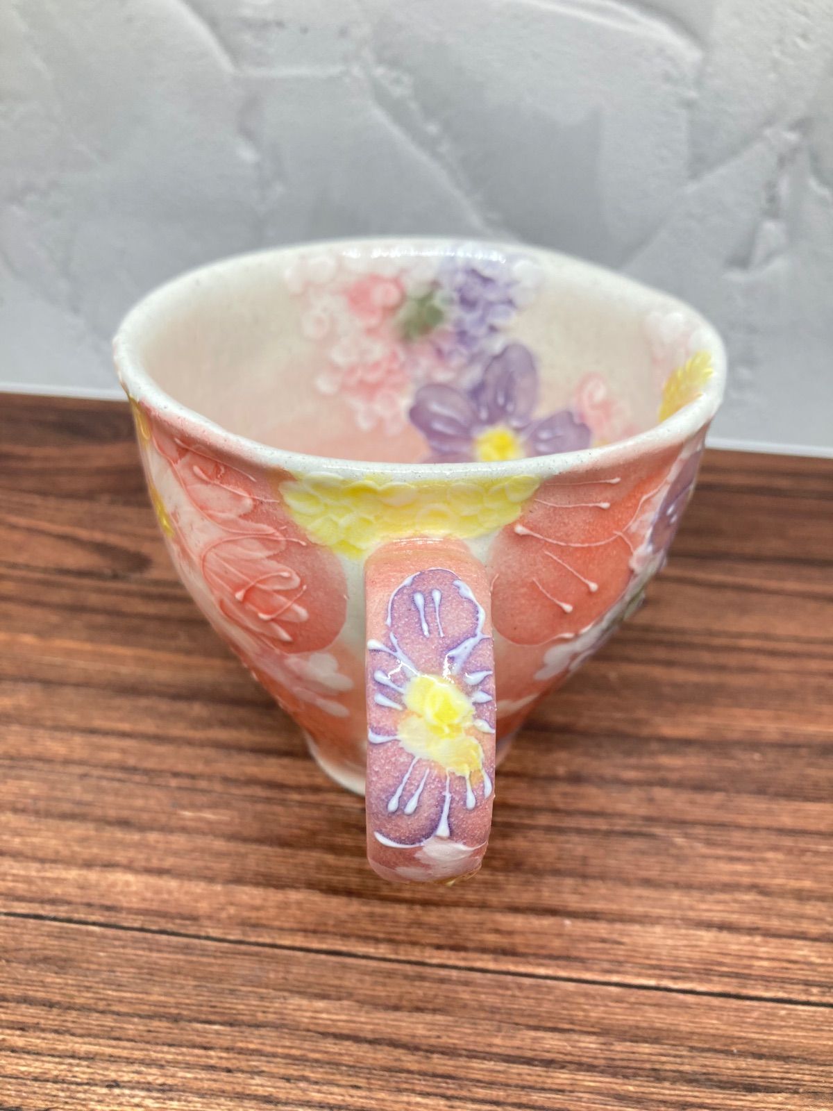 ♥品 ゆずりは工房 マグカップ マグ 花 花柄 ゆずりは ピンク 春 立体的 かわいい やきもの 陶器