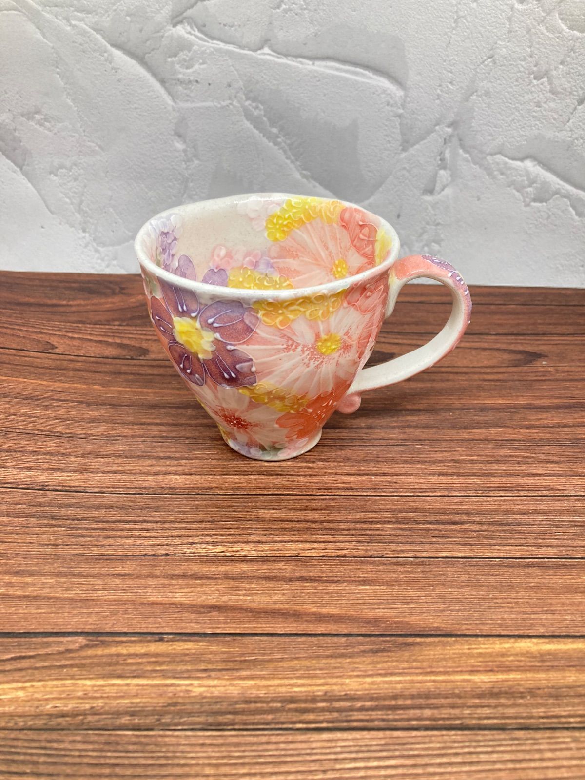 ♥品 ゆずりは工房 マグカップ マグ 花 花柄 ゆずりは ピンク 春 立体的 かわいい やきもの 陶器