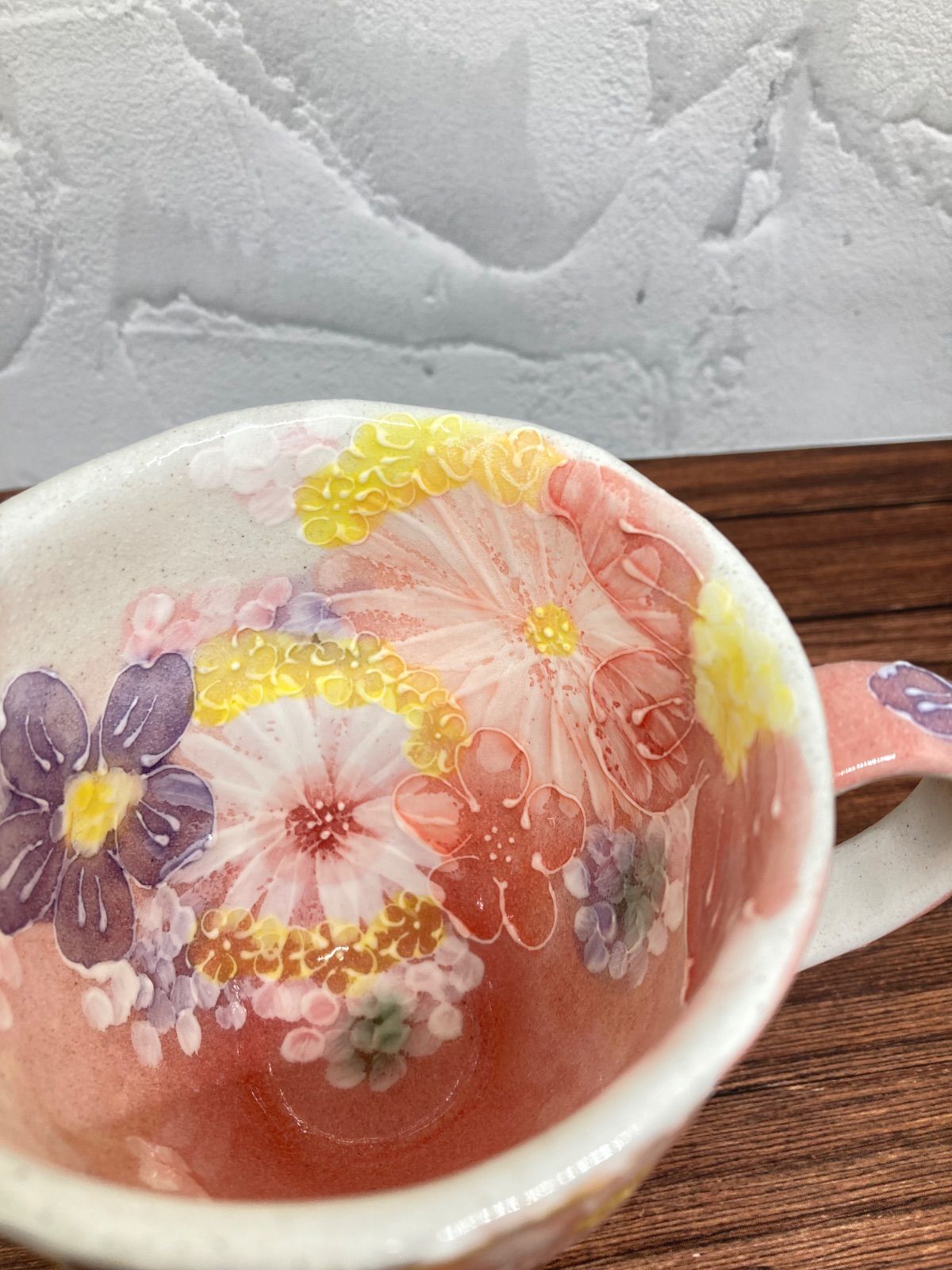 ♥品 ゆずりは工房 マグカップ マグ 花 花柄 ゆずりは ピンク 春 立体的 かわいい やきもの 陶器