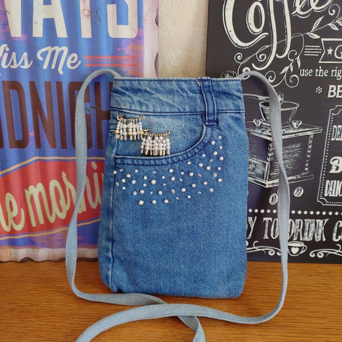 デニムリメイク　ショルダーバッグＬ デニムリメイクバッグ（L）No.768☆ショルダーバッグ ポーチ２点 良い