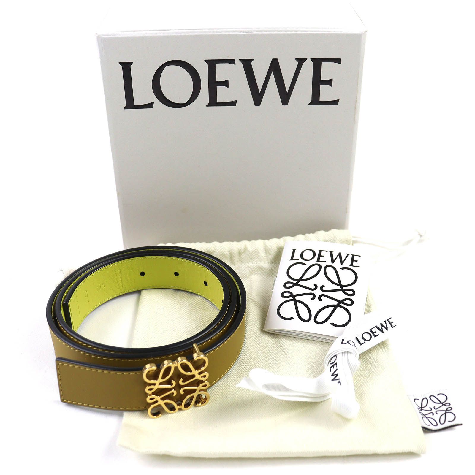 極美品△LOEWE ロエベ 832213 アナグラムバックル レザー ベルト 