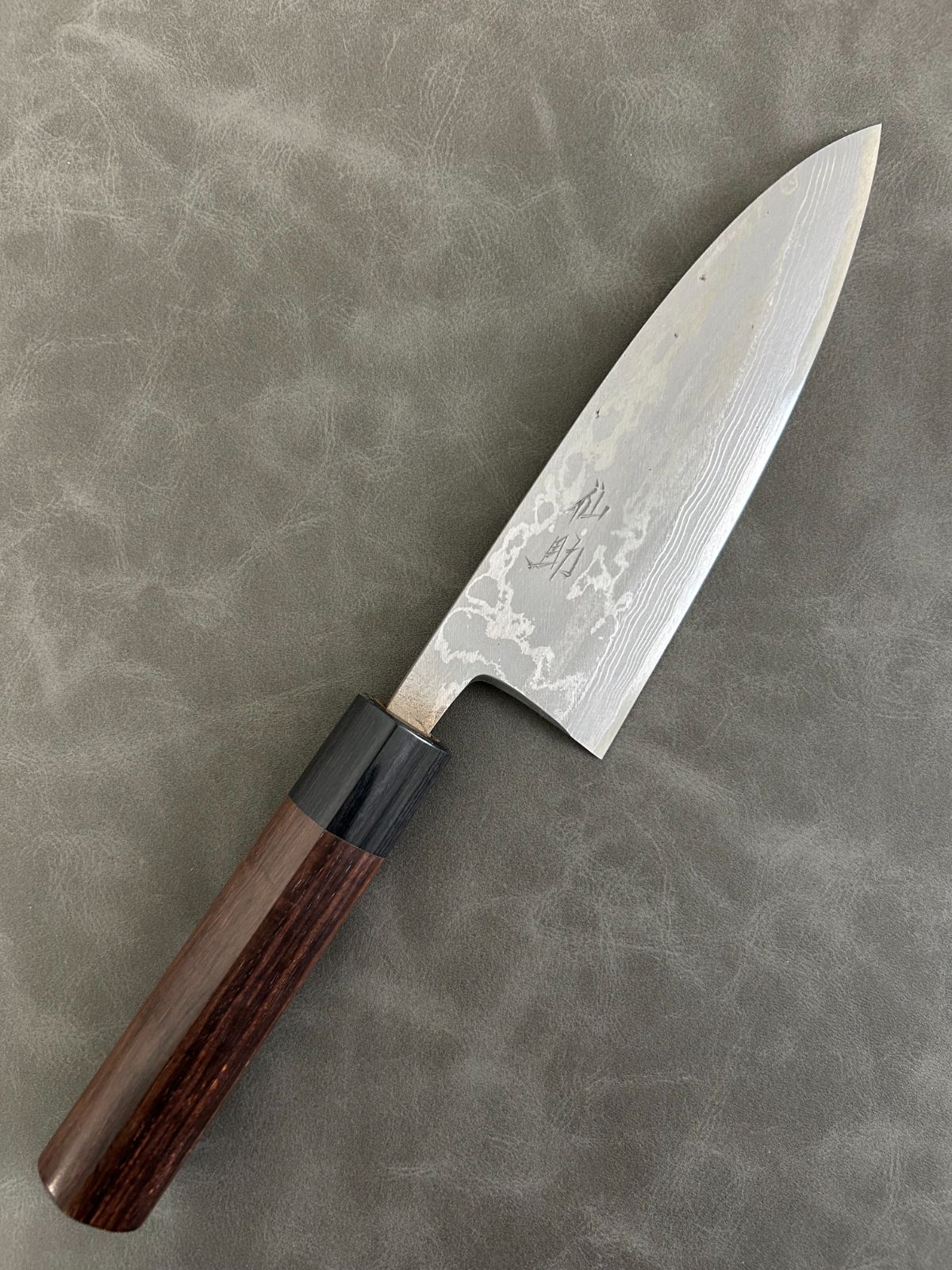 訳あり 仙助 包丁 出刃 ダマスカス 安来鋼青紙2号 165ｍｍ 紫檀シノギ柄 58