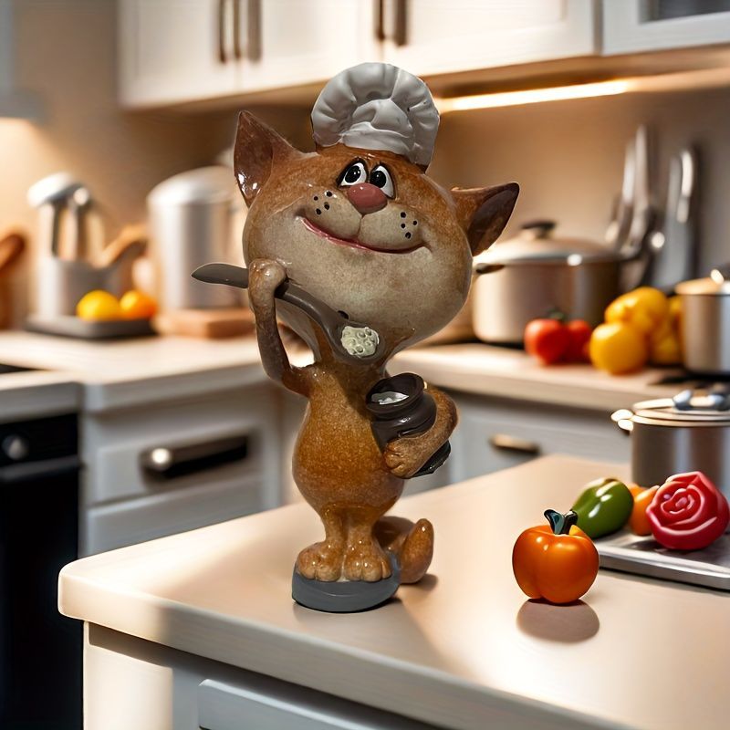 オブジェ 置物 ガーデンオーナメント シェフの格好をしたネコ ねこ 猫 ガーデニング 庭 装飾 樹脂 インテリア 可愛い 室内 屋内 インテリア雑貨 玄関 リビング ダイニング インテリア小物 ホームデコレーション 棚装飾