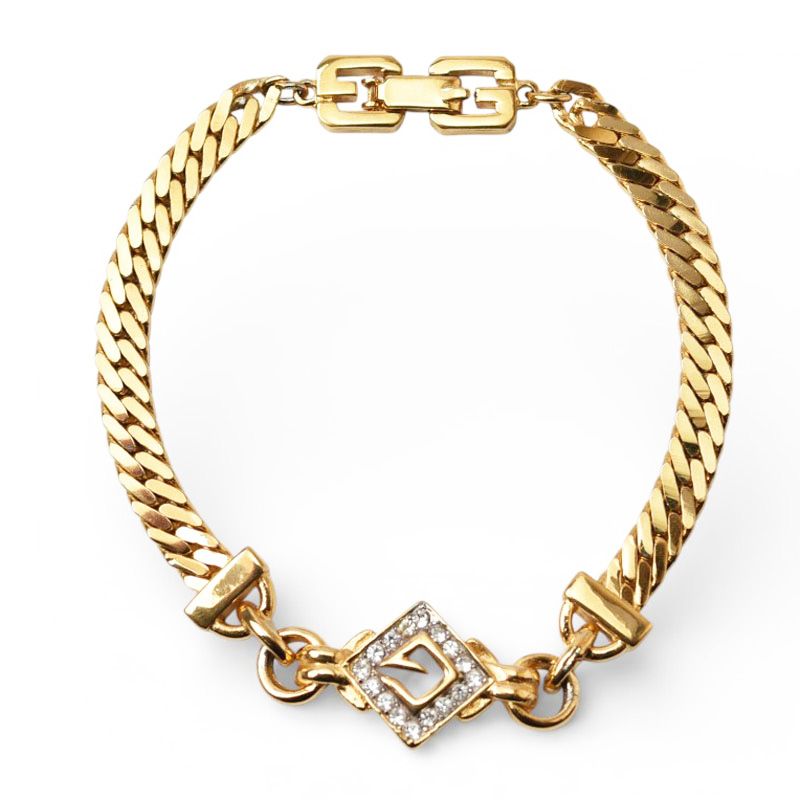 【美品】　GIVENCHY　ヴィンテージ　ブレスレット　ゴールド　ストーン ジバンシィ ブレスレット ヴィンテージ GIVENCHY/ジバンシー Gロゴ