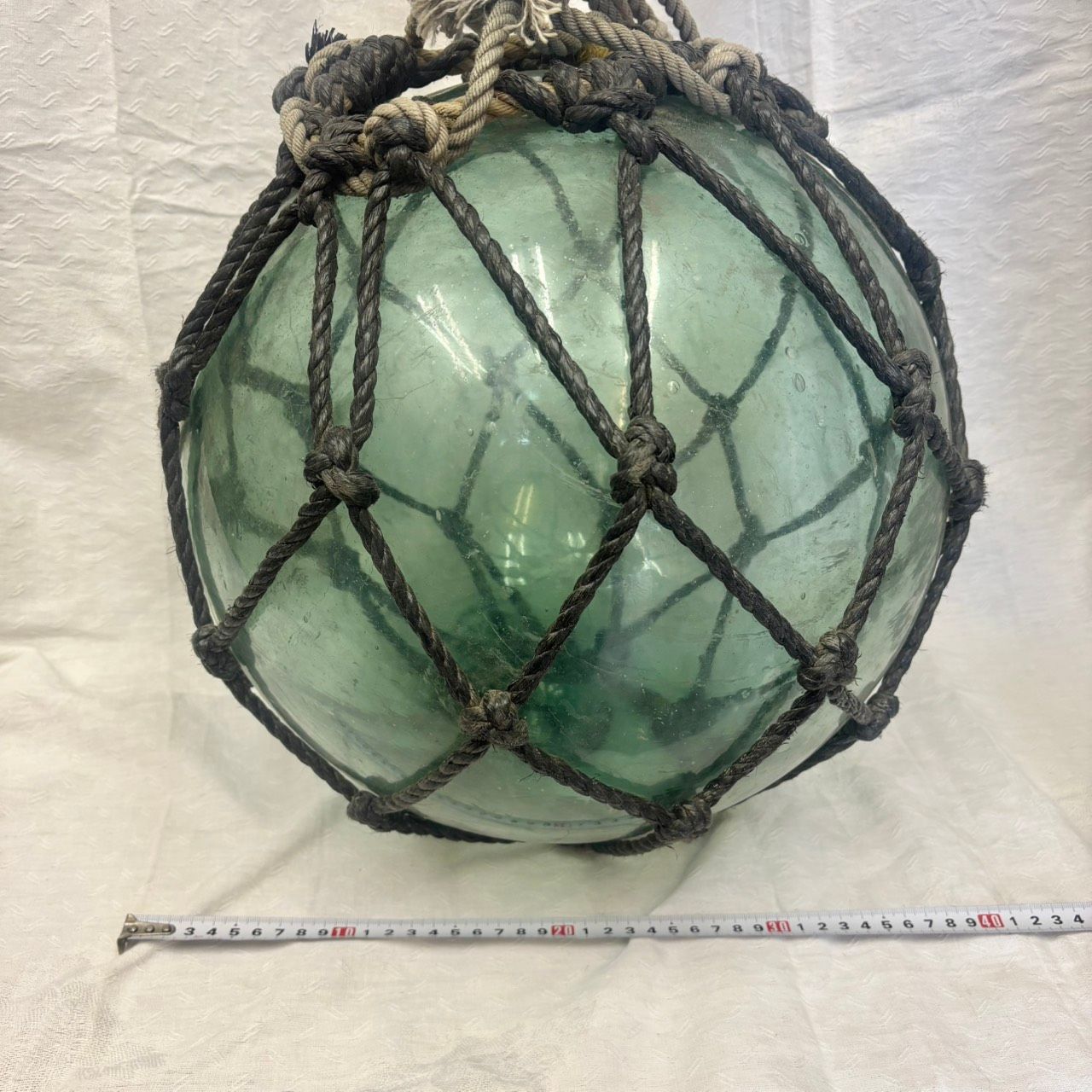 390 ガラス浮き玉 漁業用ブイ 直径 37cm グリーン ガラスブイ 網付き