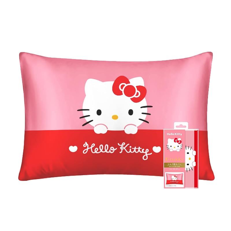 Utukky シルク枕カバー サンリオキャラクターズ ハローキティ 枕カバー 43 63 cm 片面 シルク 封筒式まくらカバー すべすべ 光沢感 洗える 四季適応 可愛い 入り 0