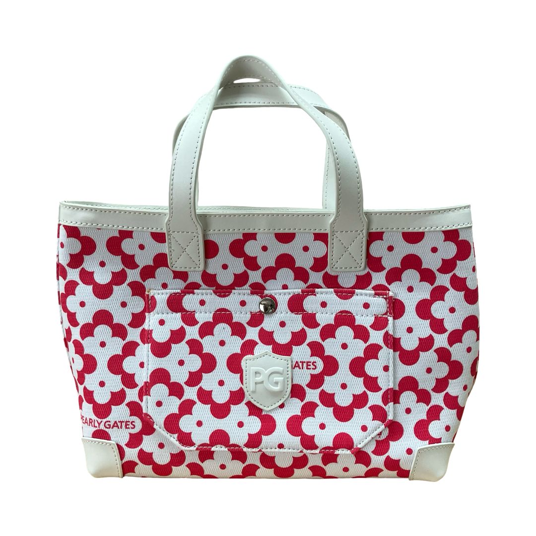 GF1 PEARLY GATES パーリーゲイツ タグ付き ジオメトリックフラワー柄 カートBAG ホワイト✖️ピンク バッグ ボタン付き外ポケット 1 ファスナー付き 内ポケット グッズ ゴルフ 053 3181404