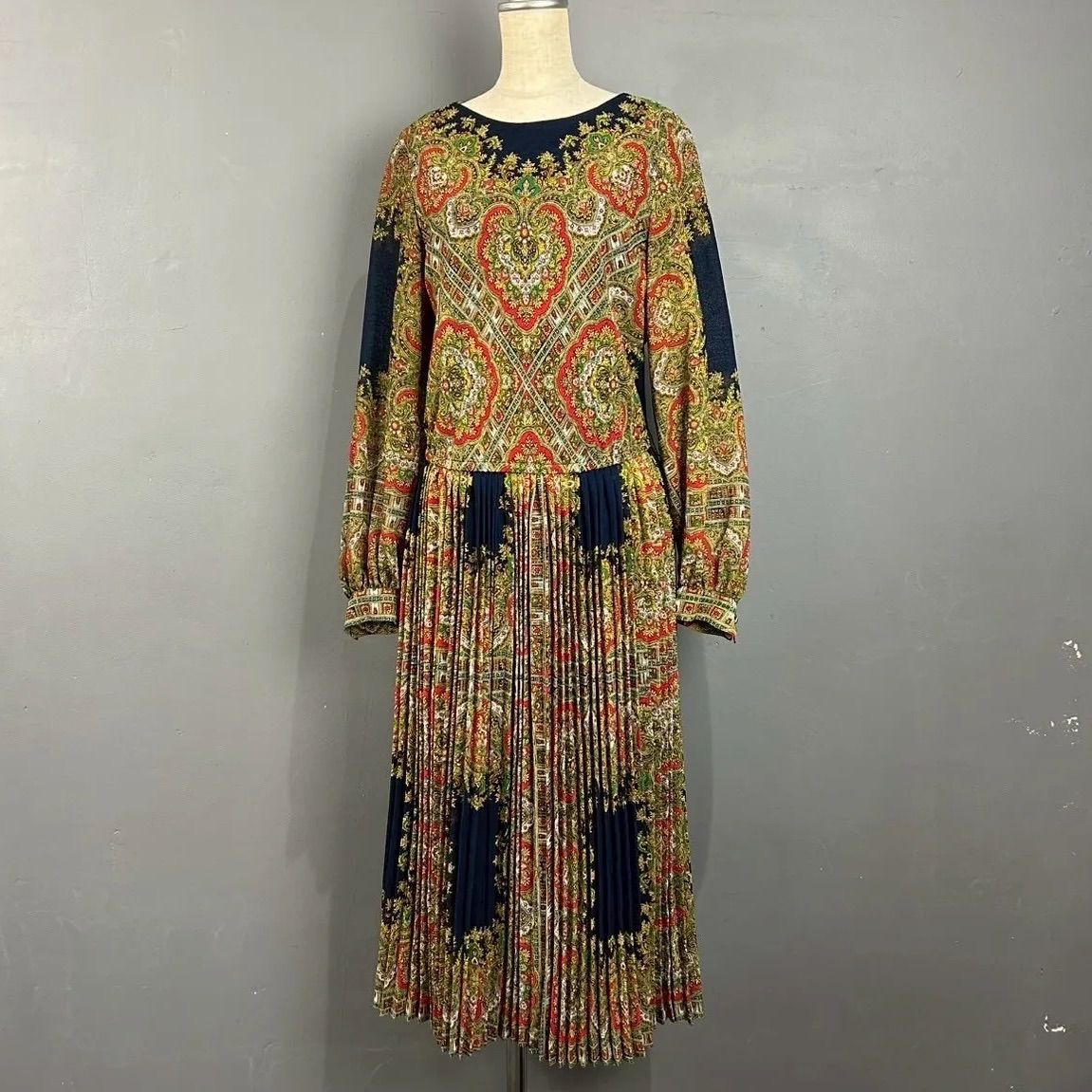日本製 90s Vintage Vingt Sept 長袖 ロングワンピース プリーツ 