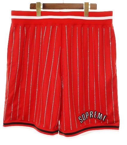 シュプリーム SUPREME 21SS RHINESTONE STRIPE BASKET SHORT RED L