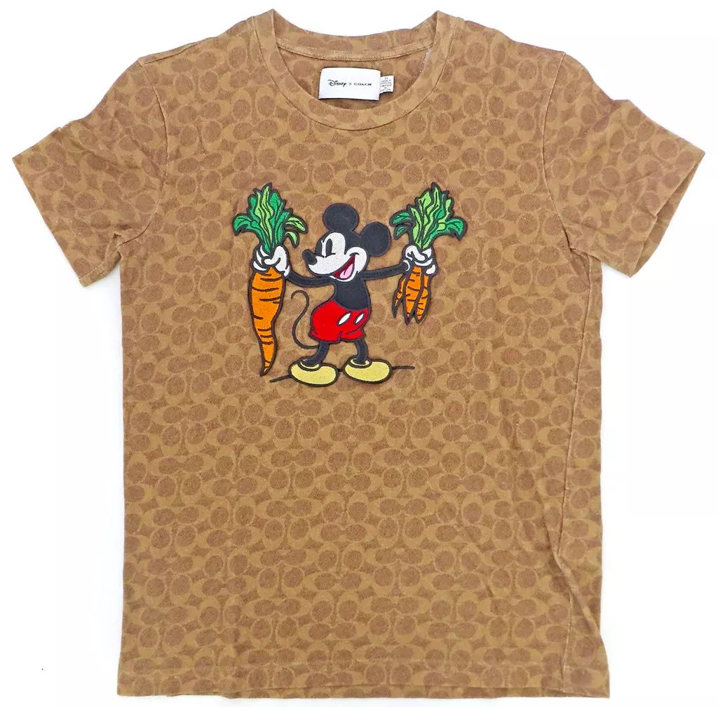 【】Tシャツ ミッキーマウス シグネチャー Tシャツ ブラウン Mサイズ 「ディズニー100×COACH」