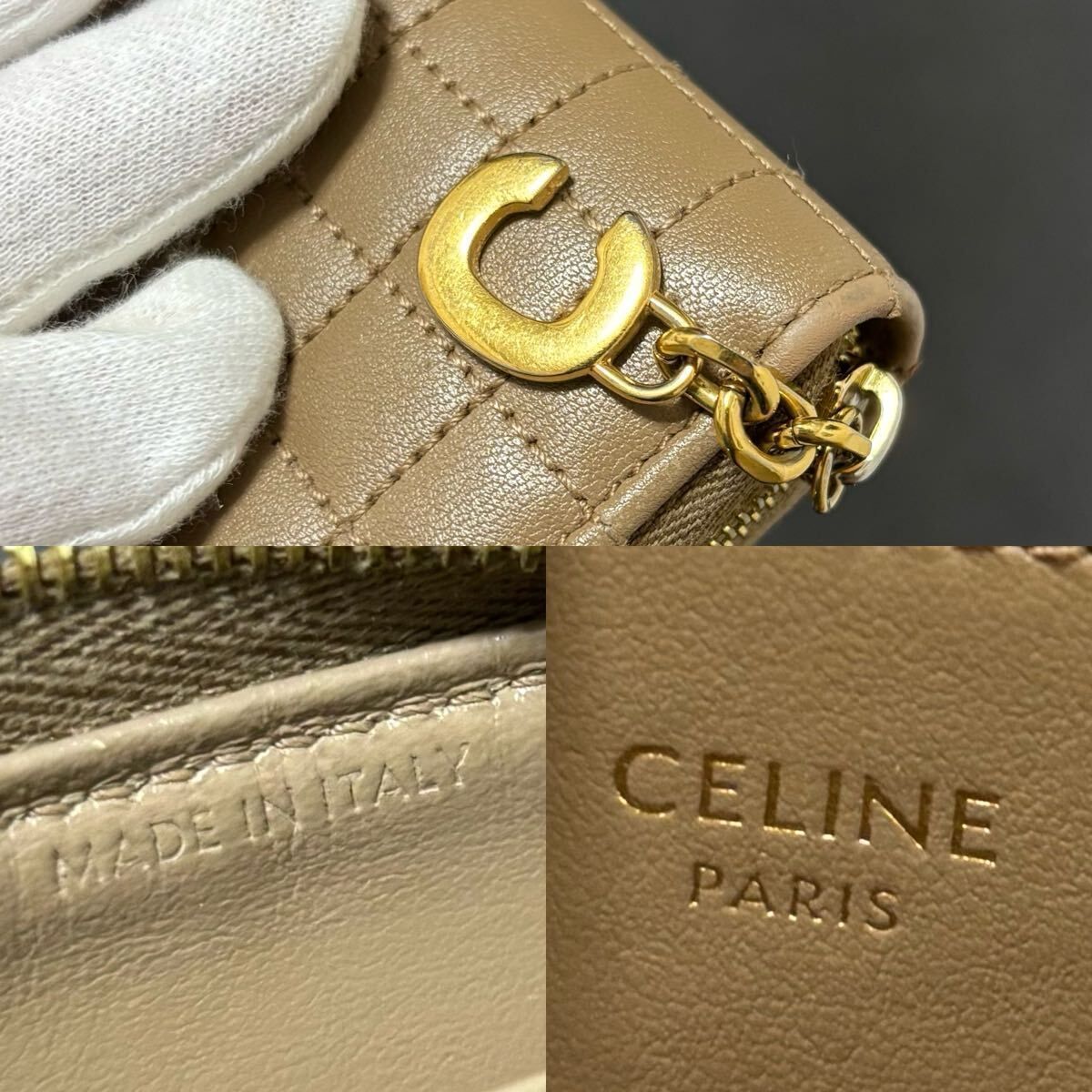 p67 CELINE セリーヌ キルティング レザー 短 財布 コインケース 