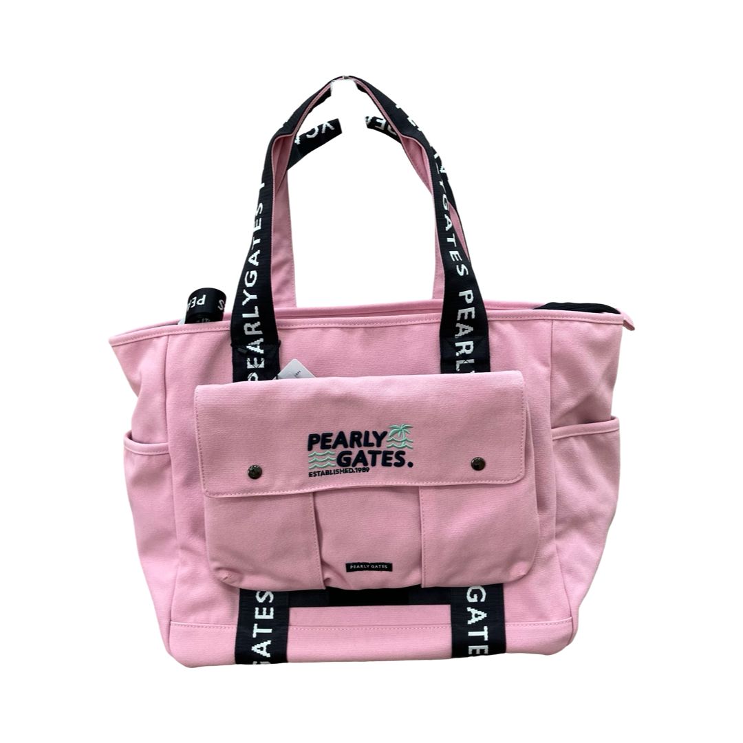 GF1 PEARLY GATES パーリーゲイツ ベールカラー ロッカーバック グッズ ゴルフ 大きめ ピンク 中 グリーン 肩紐付き 斜め掛け 両サイドポケット ファスナーポケット マチ 内ポケット4 ファスナー付き2 仕切り 053 3181500