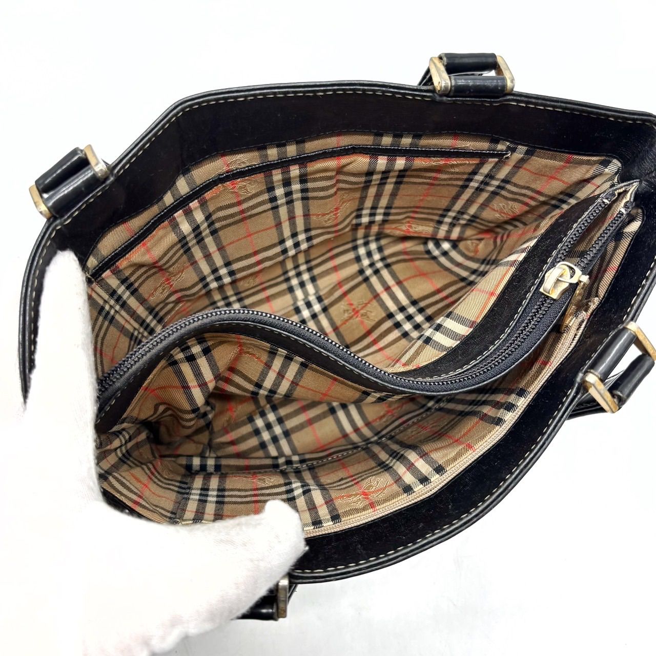良品】Burberry バーバリー 裏地ノバチェック ハンドバッグ レザー 