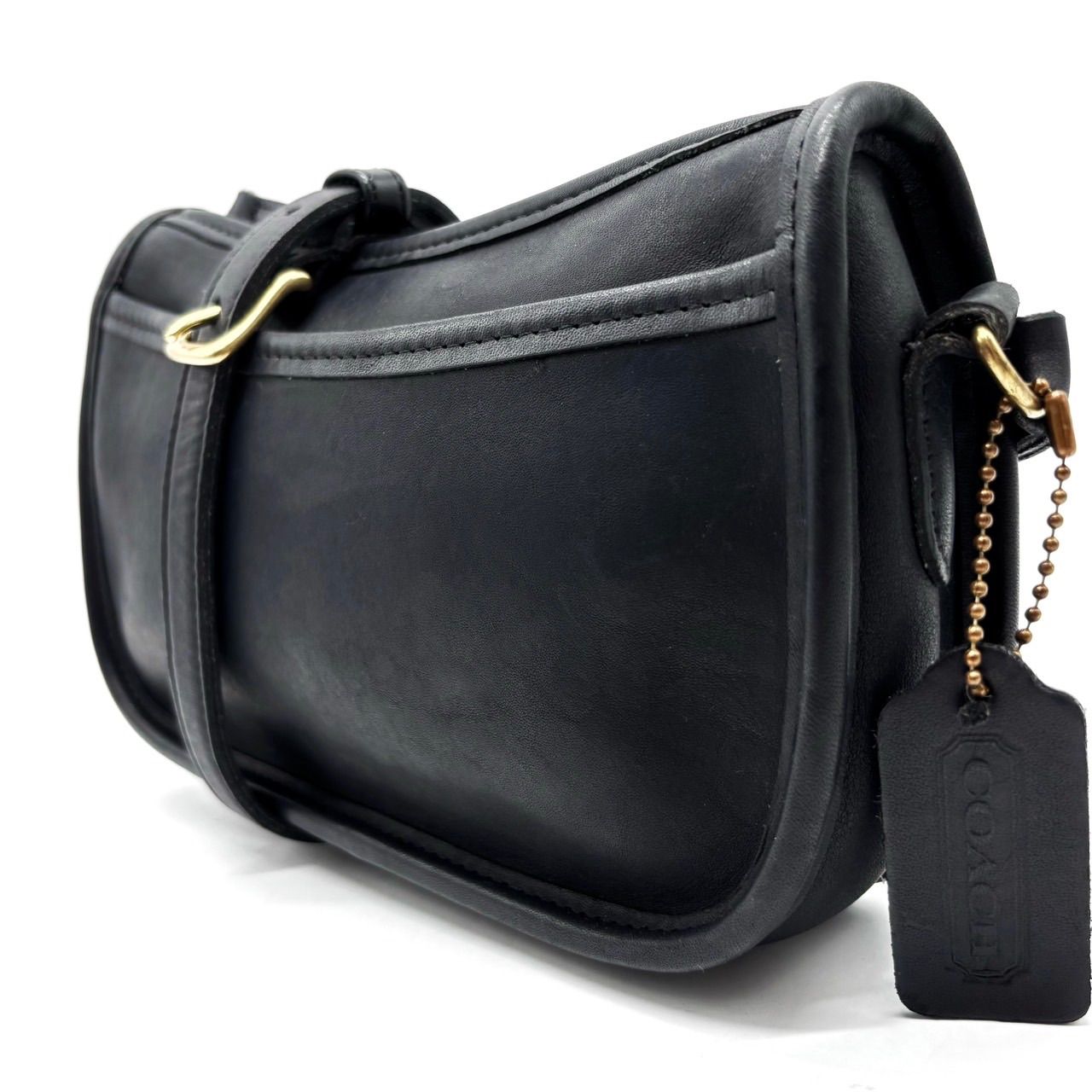 レディース 【良品】 oldcoach all leather shoulderbag black ladies 