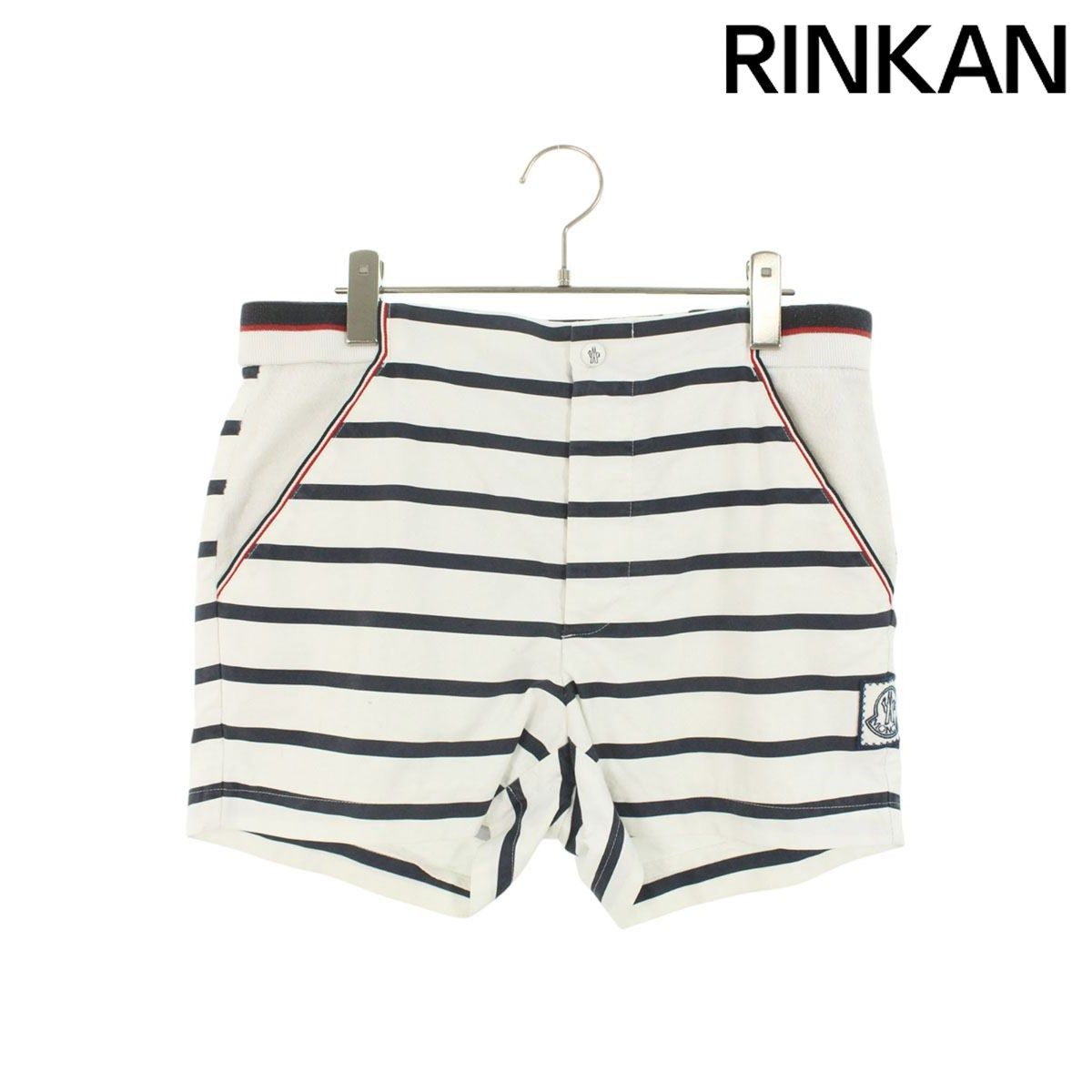 モンクレールガムブルー PANTALONE BERMUDA ロゴワッペン付きボーダー