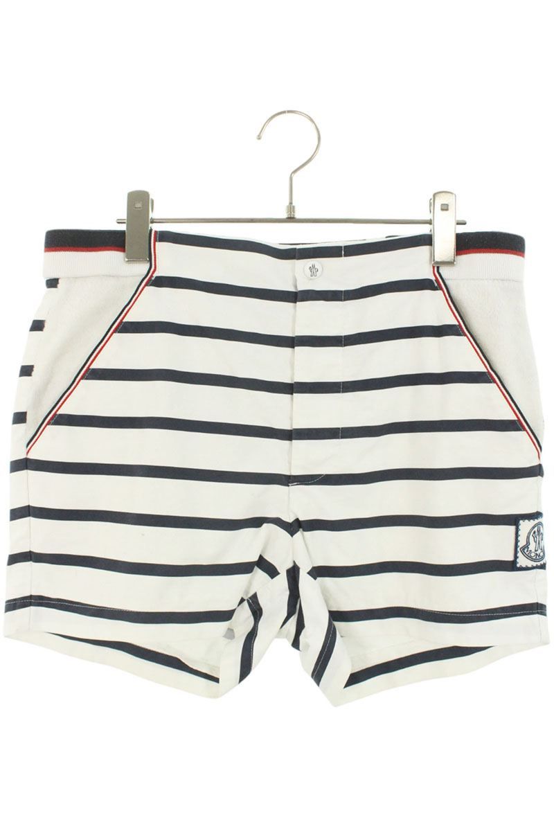 モンクレールガムブルー PANTALONE BERMUDA ロゴワッペン付きボーダー