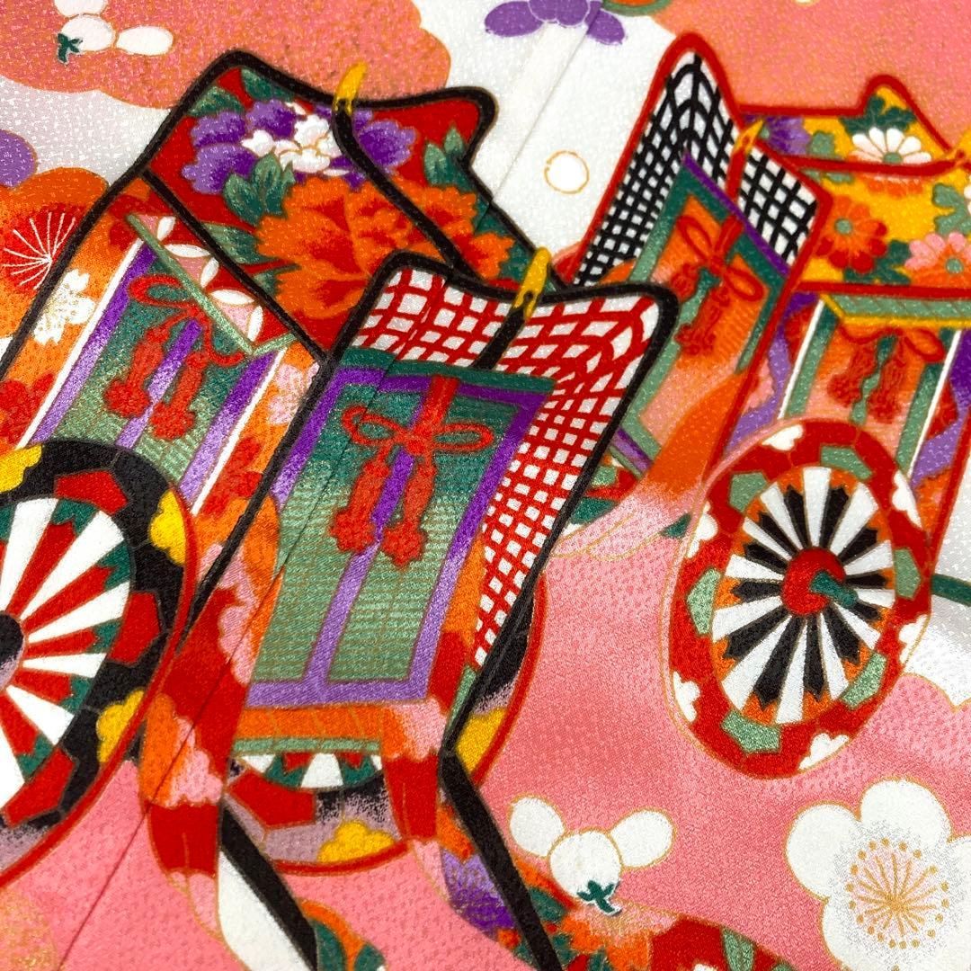 着物と帯 時流】O24-34y◇七五三 7才女の子着物◇正絹 御所車 ピンク
