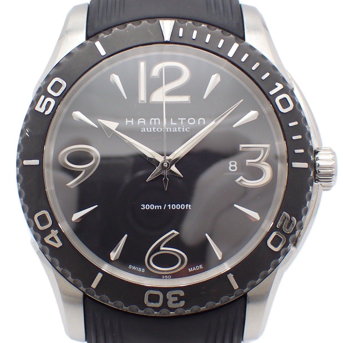 ハミルトン ジャズマスター シービュー 300M防水 自動巻き メンズ 腕時計 黒文字盤 純正ラバーベルト H377150 いおき質店