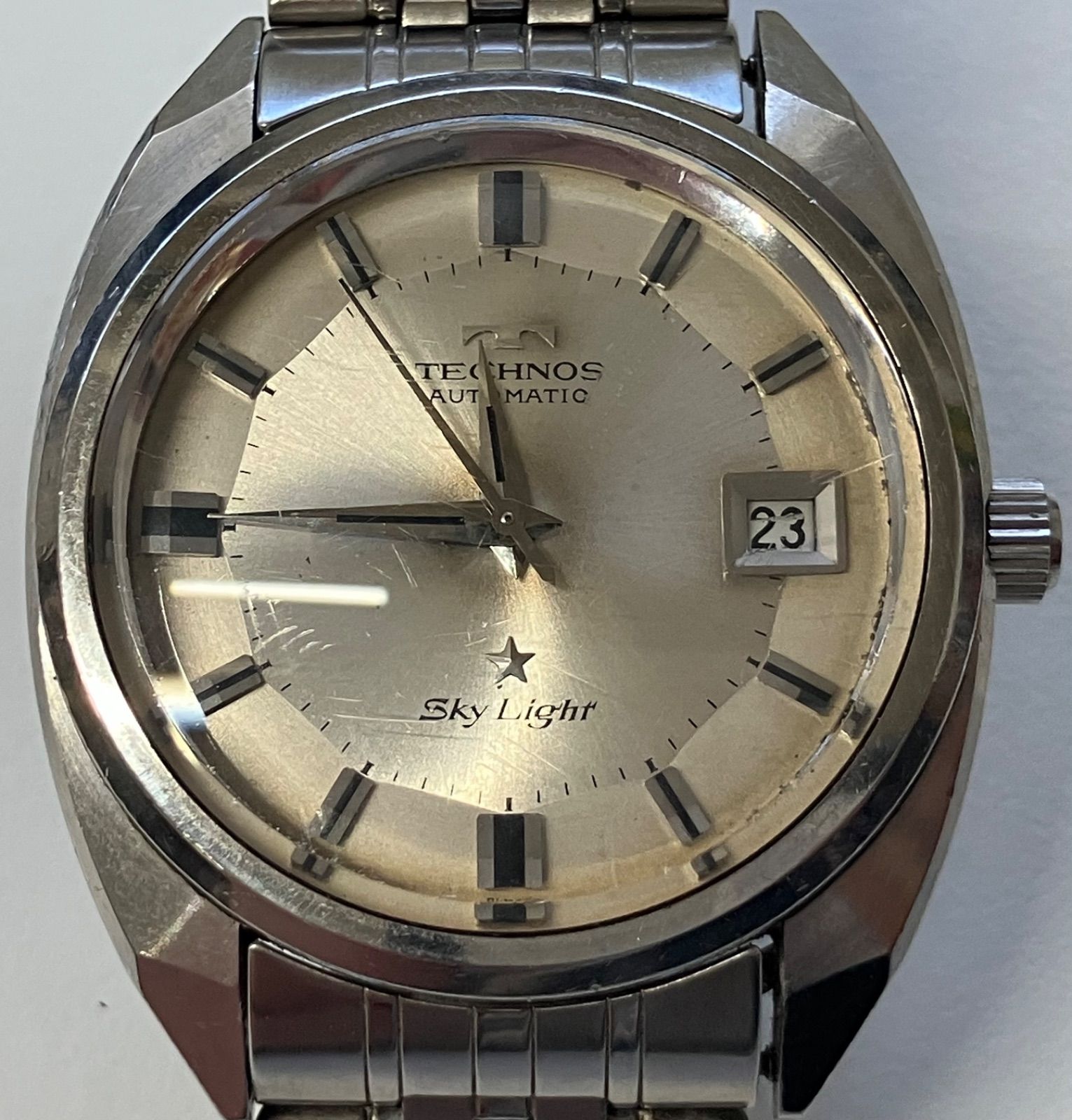 T015 非稼働品 TECHNOS SKY LIGHT 自動巻腕時計 アナログ ステンレス SLV SLV