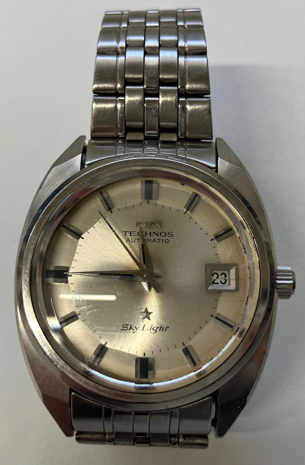  T015 非稼働品 TECHNOS SKY LIGHT 自動巻腕時計 アナログ ステンレス SLV SLV フルジップ 自動巻き時計 腕時計(アナログ)