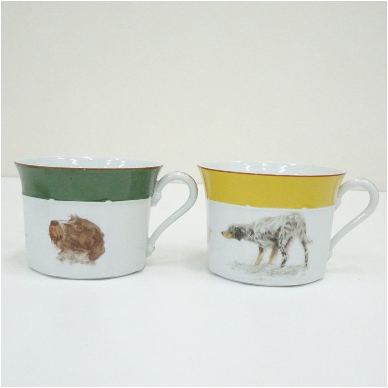 HERMES エルメス イングリッシュセッター犬 グリフォン犬 カップソーサー2客 食器 おしゃれ かわいい お茶 茶器 アンティーク インテリア 普段使い 来客 テーブルウェア