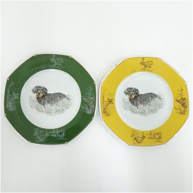 HERMES エルメス ダックスフンド 八角プレート2客 食器 おしゃれ かわいい 皿 料理 アンティーク インテリア カフェ 食卓 雑貨 和風 洋風 来客