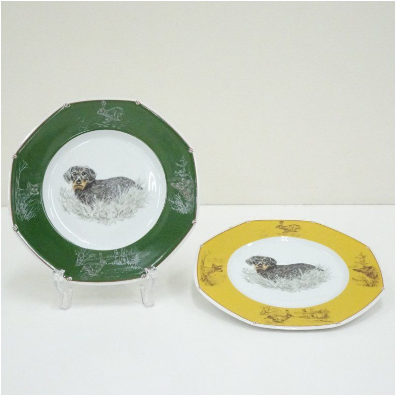 HERMES エルメス ダックスフンド 八角プレート2客 食器 おしゃれ かわいい 皿 料理 アンティーク インテリア カフェ 食卓 雑貨 和風 洋風 来客