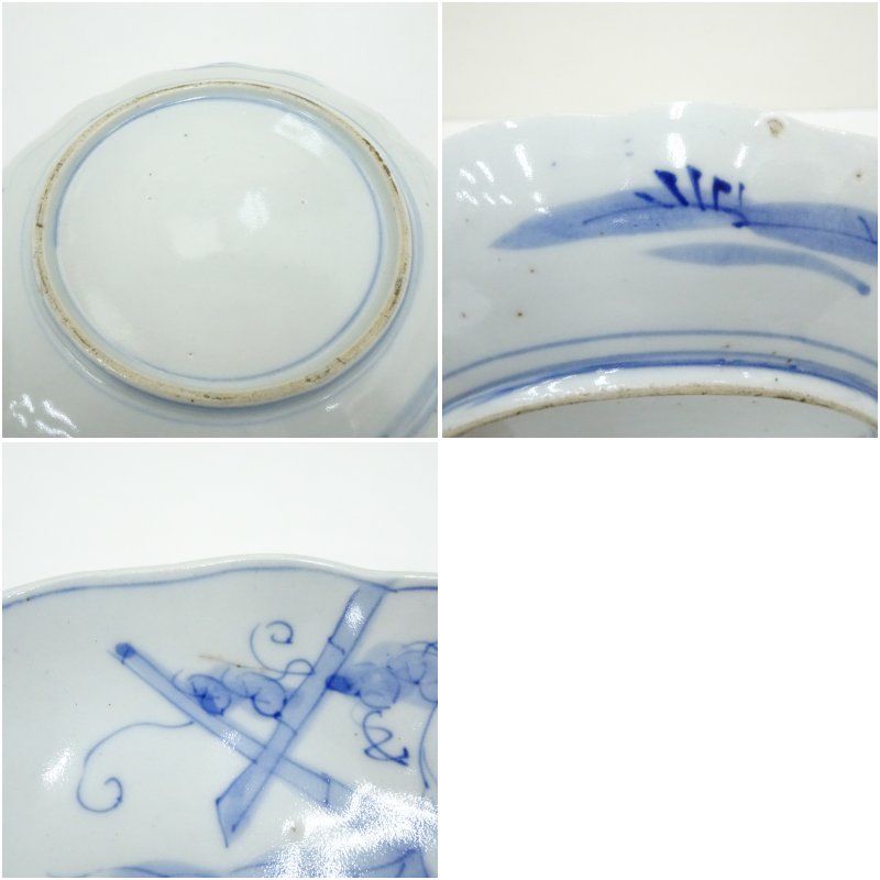 明治期 伊万里焼 染付花鳥図 輪花 七寸皿6客 和食器 おしゃれ 和食 洋食 料理 プレート ディナー 料亭 旅館 カフェ 居酒屋 来客