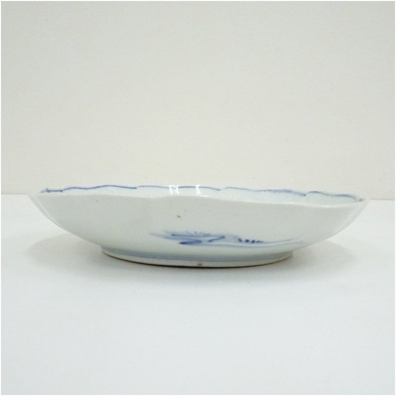 明治期 伊万里焼 染付花鳥図 輪花 七寸皿6客 和食器 おしゃれ 和食 洋食 料理 プレート ディナー 料亭 旅館 カフェ 居酒屋 来客