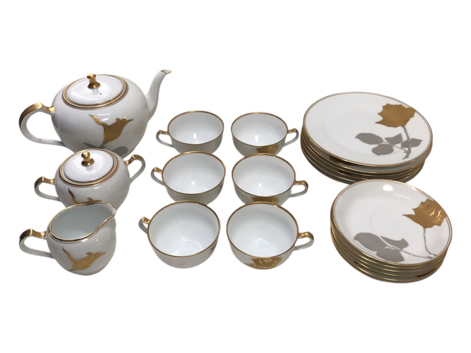 大倉陶園 金蝕 カップ＆ソーサー プレート ポット シュガー クリーマー 計21点 食器 金彩