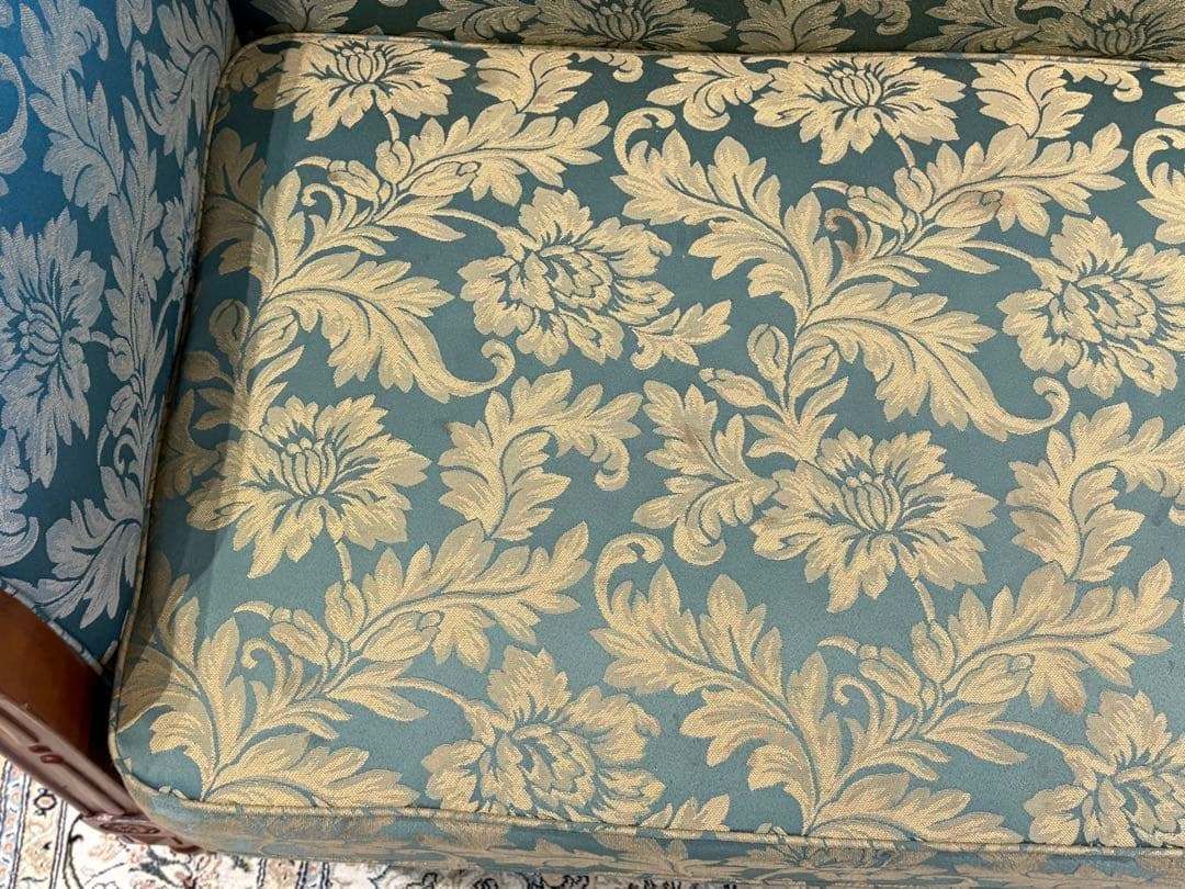 ① クラシック 3人掛けソファ 3Pソファ 花柄 グリーン ビンテージ nY