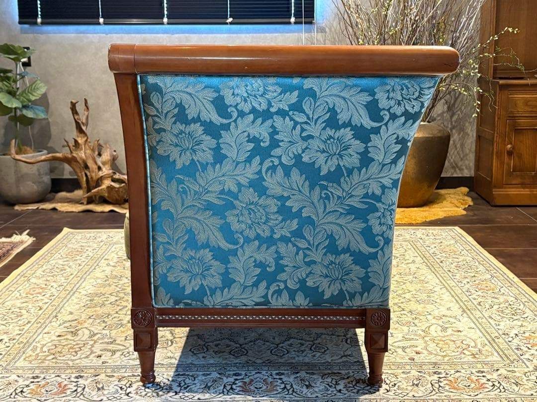 ① クラシック 3人掛けソファ 3Pソファ 花柄 グリーン ビンテージ nY