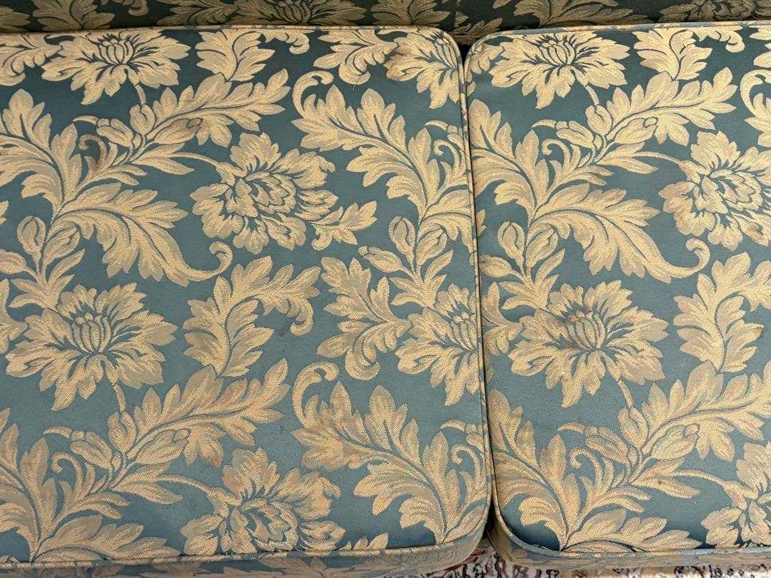 ① クラシック 3人掛けソファ 3Pソファ 花柄 グリーン ビンテージ nY