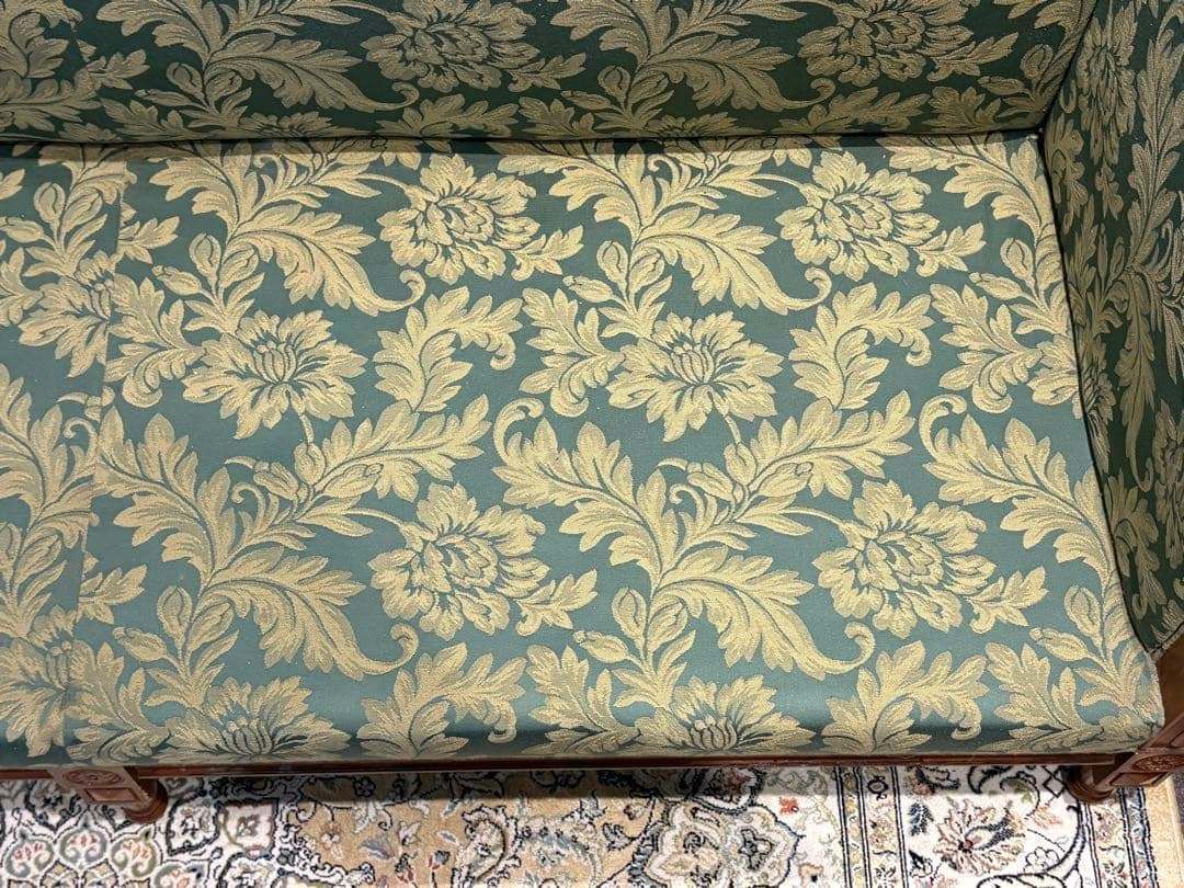 ① クラシック 3人掛けソファ 3Pソファ 花柄 グリーン ビンテージ nY