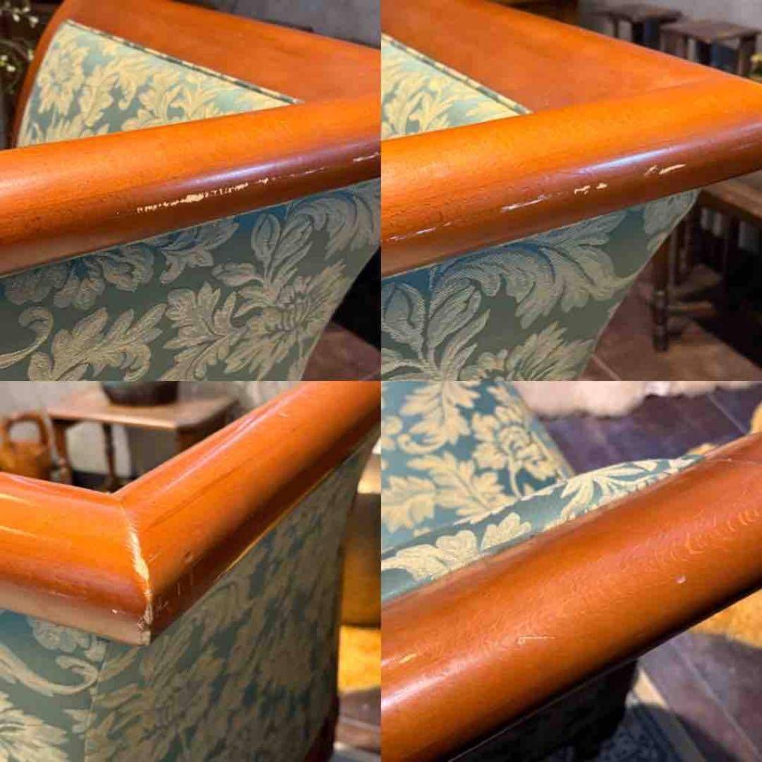 ②クラシック 3人掛けソファ 3Pソファ 花柄 グリーン ビンテージ nY